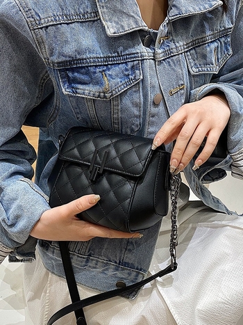 Γυναικεία τσάντα ενός ώμου σε γαλλικό στυλ, crossbody, μαλακό δέρμα με ανάγλυφο διαμαντένιο σχέδιο, μικρή τετράγωνη τσάντα