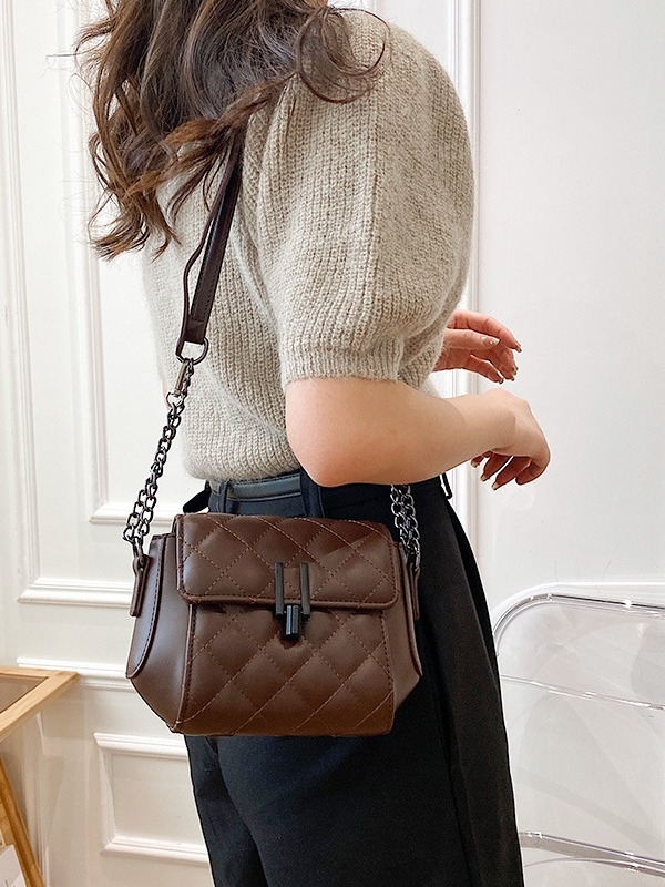 Γυναικεία τσάντα ενός ώμου σε γαλλικό στυλ, crossbody, μαλακό δέρμα με ανάγλυφο διαμαντένιο σχέδιο, μικρή τετράγωνη τσάντα
