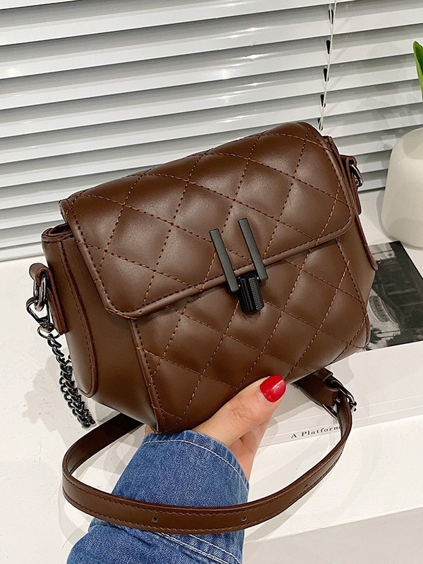 Γυναικεία τσάντα ενός ώμου σε γαλλικό στυλ, crossbody, μαλακό δέρμα με ανάγλυφο διαμαντένιο σχέδιο, μικρή τετράγωνη τσάντα