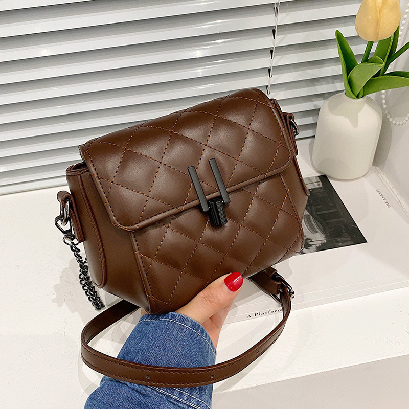 Γυναικεία τσάντα ενός ώμου σε γαλλικό στυλ, crossbody, μαλακό δέρμα με ανάγλυφο διαμαντένιο σχέδιο, μικρή τετράγωνη τσάντα