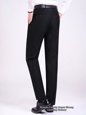 Muške crne slim-fit poslovne hlače, ravnog kroja, za sve sezone