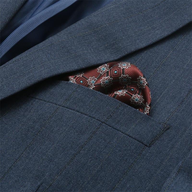 2025 tavaszi férfi öltöny szett – kék-szürke, két hasítású, karcsú szabás, üzleti casual és esküvőre elegáns öltözet