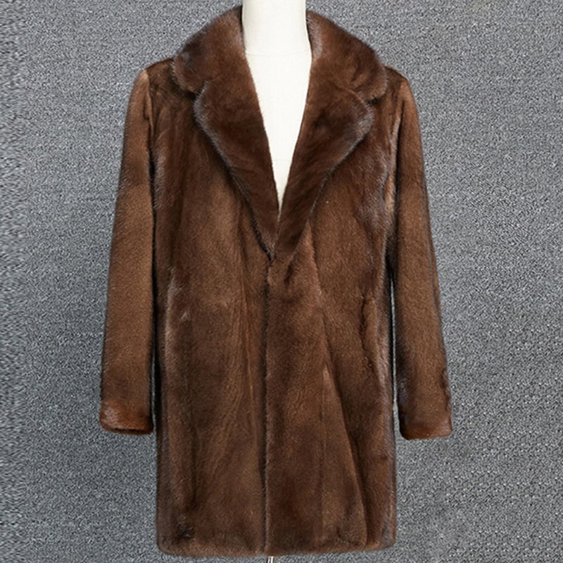 Pánsky dlhý kabát z umelej norkovej kožušiny, slim fit, zimný obchodný štýl