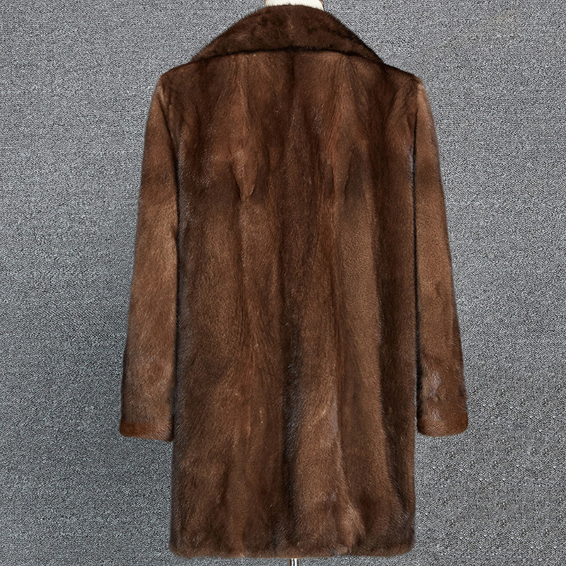 Pánsky dlhý kabát z umelej norkovej kožušiny, slim fit, zimný obchodný štýl