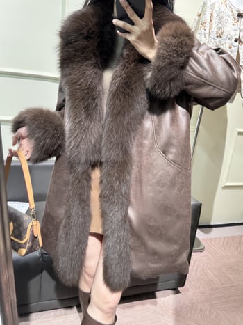 Γυναικείο παλτό από γούνα αλεπούς, Plus Size, με μεγάλο γούνινο γιακά και επένδυση από πούπουλο πάπιας, παρκά