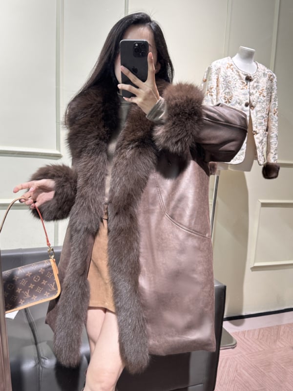 Γυναικείο παλτό από γούνα αλεπούς, Plus Size, με μεγάλο γούνινο γιακά και επένδυση από πούπουλο πάπιας, παρκά