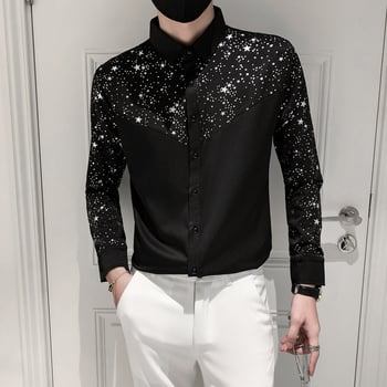 2024 Νέα ανδρικό πουκάμισο με παγιέτες, μαύρο, casual designer στιλ