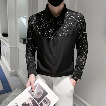2024 Νέα ανδρικό πουκάμισο με παγιέτες, μαύρο, casual designer στιλ