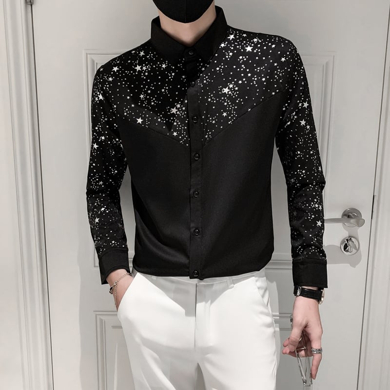 2024 Νέα ανδρικό πουκάμισο με παγιέτες, μαύρο, casual designer στιλ