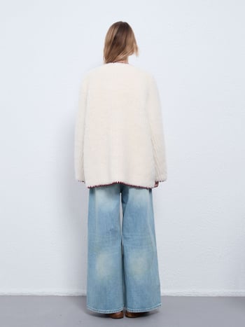 Γυναικείο παλτό με shearling και κουμπιά με πομπον, με ειδιά Chanel εμπνευσμένο, παχύ παλτό φθινόπωρο-χειμώνα