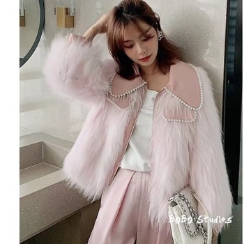 Γυναικείο παλτό με Pearl doll collar, υφαντή γούνα
