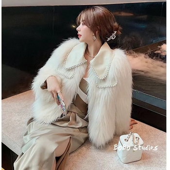 Γυναικείο παλτό με Pearl doll collar, υφαντή γούνα