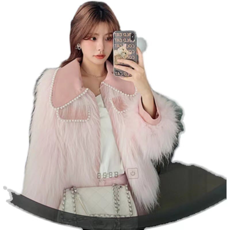 Γυναικείο παλτό με Pearl doll collar, υφαντή γούνα