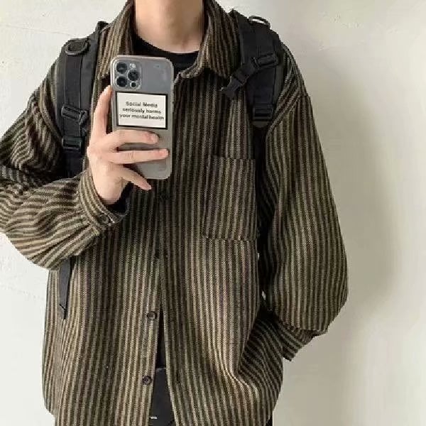 Cityboy πουκάμισο σε ιαπωνικό στυλ με ρίγες, μακρύ μανίκι, ρετρό σχεδίαση, casual ρούχα