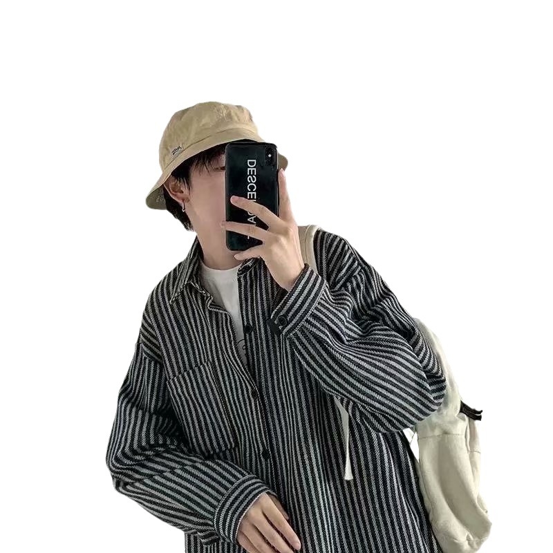 Cityboy πουκάμισο σε ιαπωνικό στυλ με ρίγες, μακρύ μανίκι, ρετρό σχεδίαση, casual ρούχα