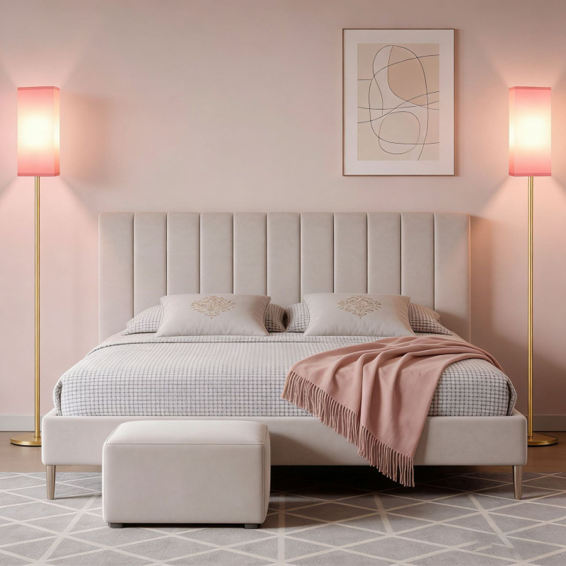 Φωτιστικό δαπέδου LED, σε στυλ INS, premium, κατάλληλο για υπνοδωμάτιο και καθιστικό, ύψος 155 cm, ρυθμιζόμενη θερμοκρασία χρώματος 3000K–6500K, μεταλλική κατασκευή με υφασμάτινο καπέλο, CRI 80–90