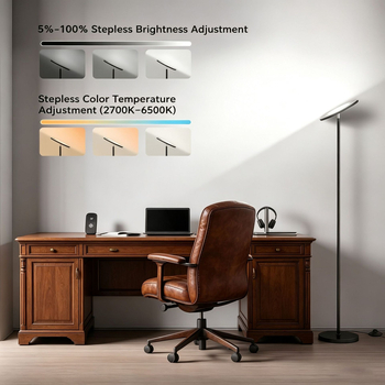 LED δαπέδου με τηλεχειριστήριο, ρυθμιζόμενη θερμοκρασία χρώματος 3000K–6500K, ύψος 155 cm, σιδερένιο πλαίσιο, υφασμάτινο σκίαστρο