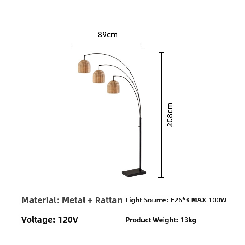 Podlampa z bambusu, pletený ratan, európsky minimalistický štýl
