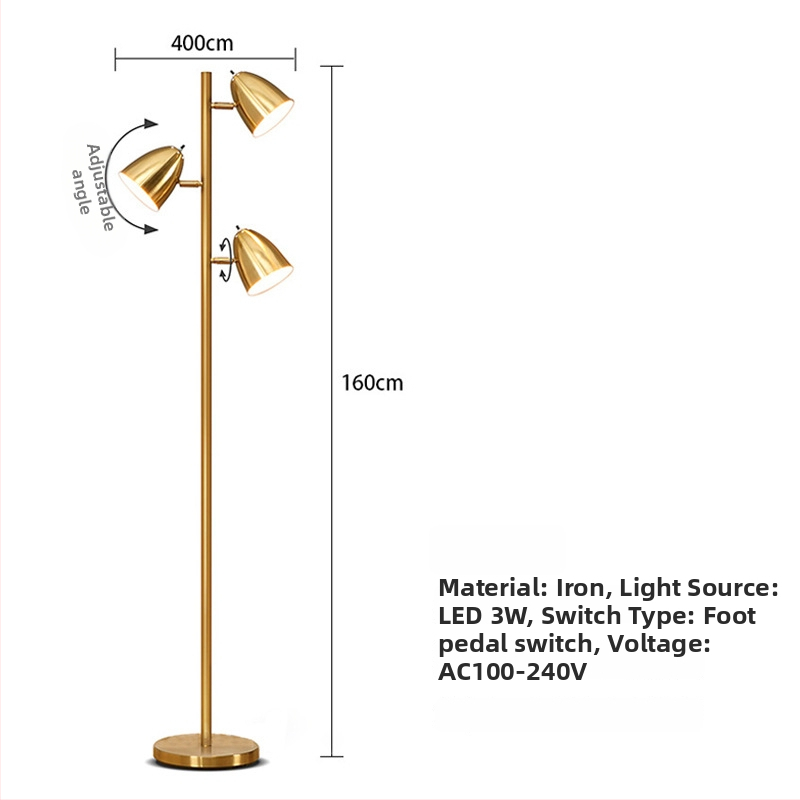 Moderná minimalistická stojacia lampa s tromi nastaviteľnými hlavami na ochranu očí