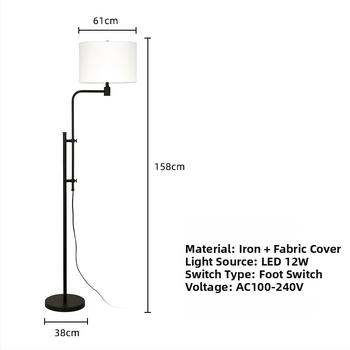 Nordická stojaca lampa s textilným tienidlom, výška 158 cm, LED, do obývačky a spálne