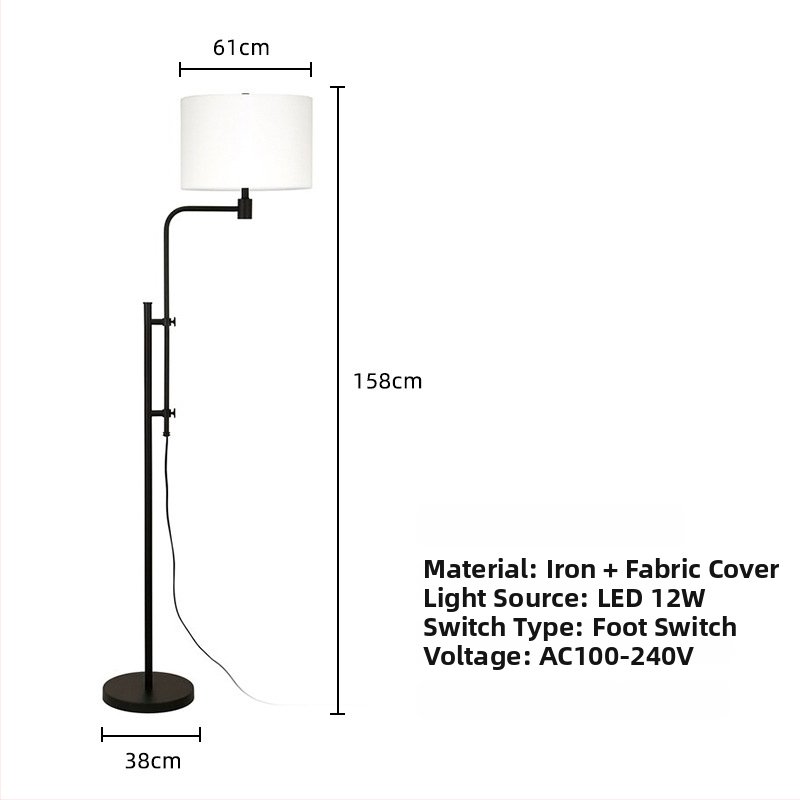 Nordická stojaca lampa s textilným tienidlom, výška 158 cm, LED, do obývačky a spálne