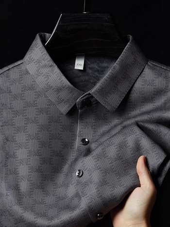 Ανδρικό πουκάμισο business casual με επένδυση φλίς, μείξη μαλλιού και μεταξιού μουριάς, μακριά μανίκια, φλοράλ εκτύπωση, χειμερινή