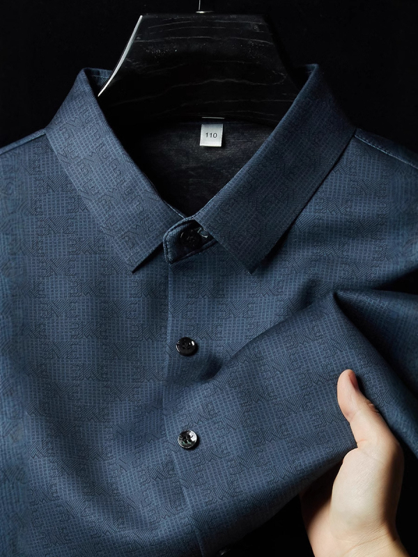 Ανδρικό πουκάμισο business casual με επένδυση φλίς, μείξη μαλλιού και μεταξιού μουριάς, μακριά μανίκια, φλοράλ εκτύπωση, χειμερινή
