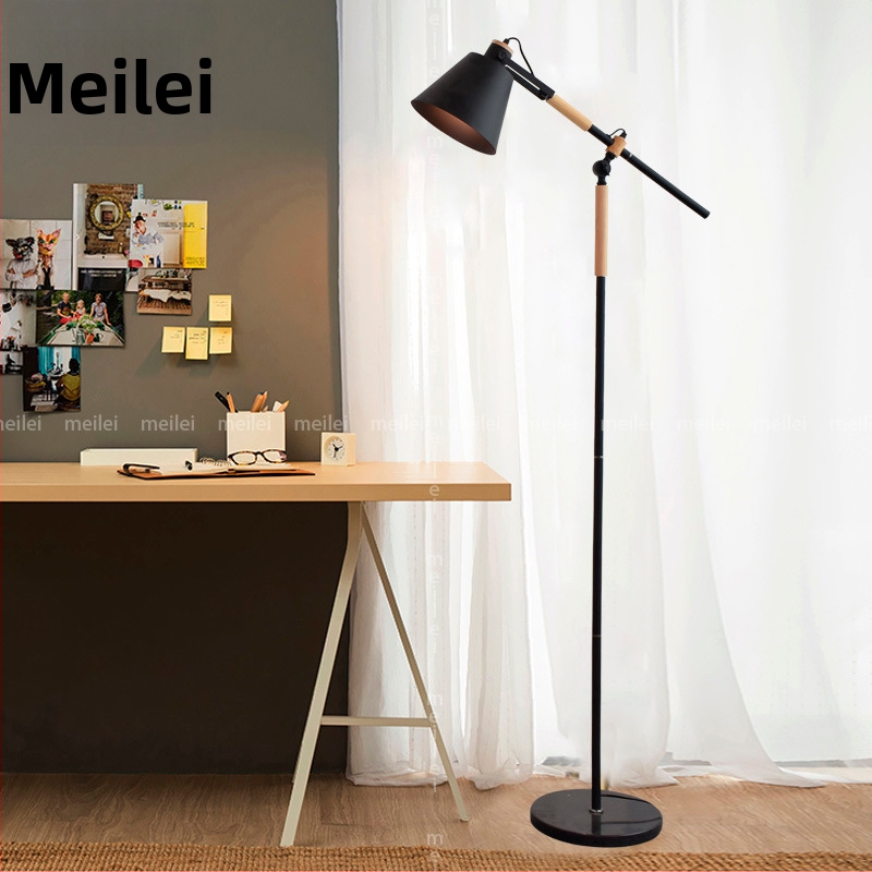 Čierna stojanová lampa v nordickom priemyselnom štýle do obývačky, lampa na čítanie s ochranou očí