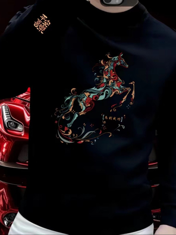 Huama ανδρικό φούτερ με βαρύ ύφασμα, στρογγυλή λαιμόκοψη και τύπωμα, φθινοπωρινό street style