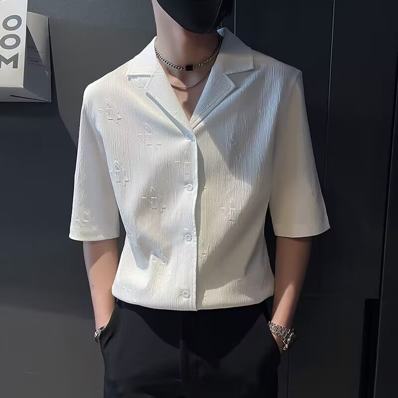 Ανδρικό πουκάμισο Ice Silk με κοντά μανίκια, καλοκαίρι, στενή γραμμή, κορεατικό casual στυλ