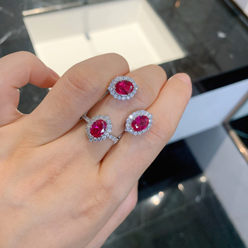 Zhuang Sheng Jewelry – Σετ γυναικείων κοσμημάτων: vintage δαχτυλίδι, κολιέ με μενταγιόν και σκουλαρίκια με κόκκινο κορούνδιο, επιχρυσωμένος χαλκός