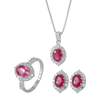 Zhuang Sheng Jewelry – Σετ γυναικείων κοσμημάτων: vintage δαχτυλίδι, κολιέ με μενταγιόν και σκουλαρίκια με κόκκινο κορούνδιο, επιχρυσωμένος χαλκός