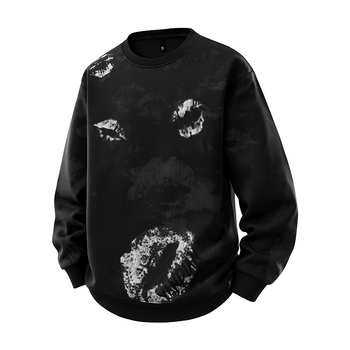 Ανδρικό χαλαρό γραμμής μακρυμάνικο T‑shirt με ολόσωστη εκτύπωση και στρογγυλή λαιμόκοψη