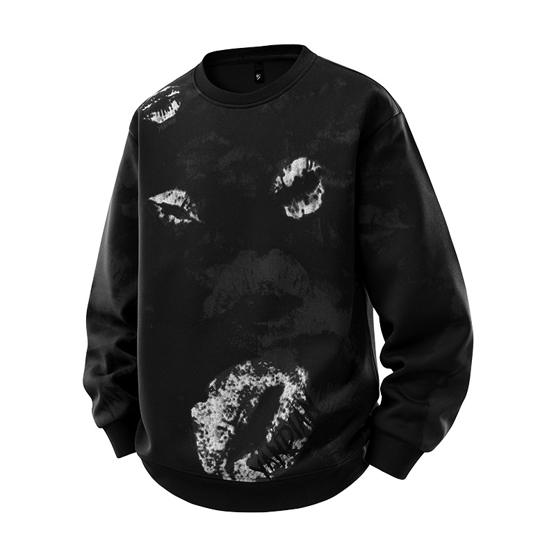 Ανδρικό χαλαρό γραμμής μακρυμάνικο T‑shirt με ολόσωστη εκτύπωση και στρογγυλή λαιμόκοψη