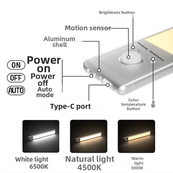 Inteligentné LED nabíjateľné senzorové svetlo s detekciou tela, nočná lampa do spálne, stolná lampa, magnetická svetelná páska, tri teploty farieb