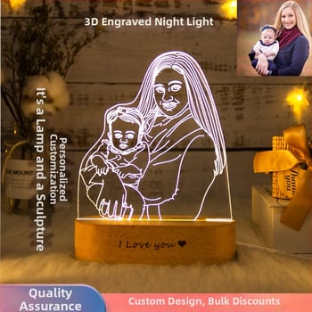 Akrylová nabíjacia stolná lampička, 3D nočné svetlo a tlač loga