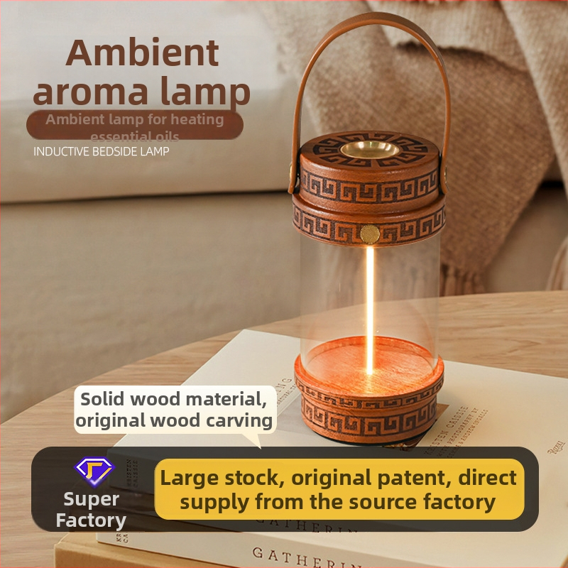 Masívne drevo aromaterapeutická lampa s wolfrámovým vláknom, nabíjateľná nočná lampa do spálne, čínskeho štýlu retro zen tea stolová lampa, lampa na esenciálne oleje