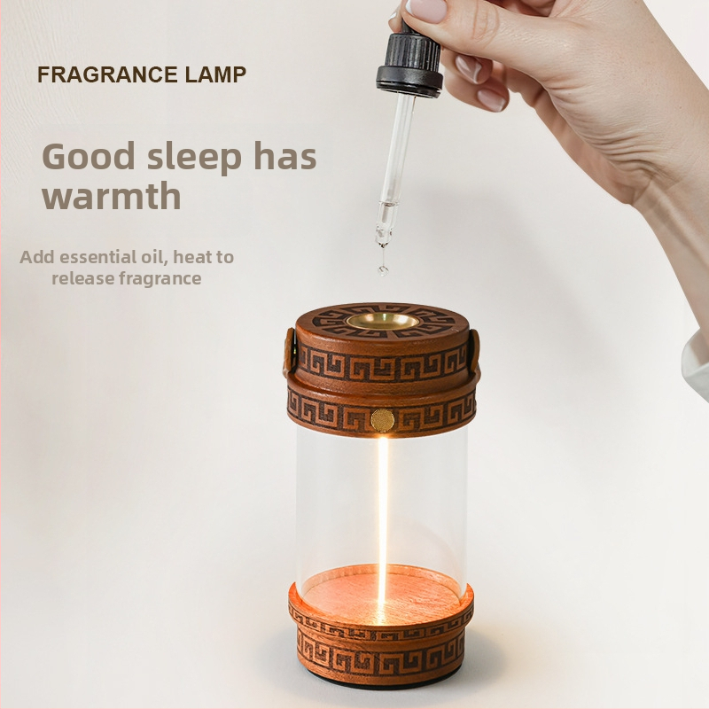 Masívne drevo aromaterapeutická lampa s wolfrámovým vláknom, nabíjateľná nočná lampa do spálne, čínskeho štýlu retro zen tea stolová lampa, lampa na esenciálne oleje