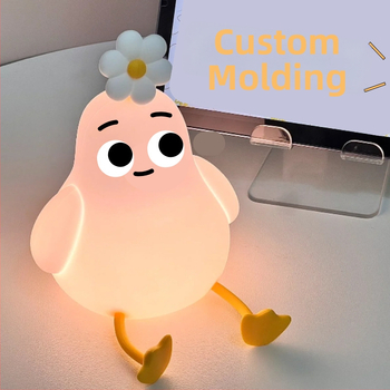 Vlastná silikónová nočná lampička s tienidlom, USB nabíjanie, 3 úrovne studeného/teplého svetla, karikatúrny dizajn, 18 cm