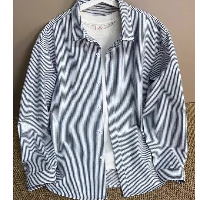 Ανδρικό ριγέ πουκάμισο με μακριά μανίκια, χαλαρή εφαρμογή, vintage στυλ κολλεγίου