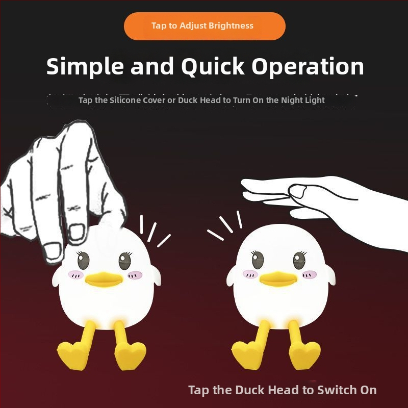 Doudou Duck Tap Lamp — Silikónová nočná lampa so senzorom pohybu, 7 farieb + teplé svetlo, lampa pri posteli pre deti