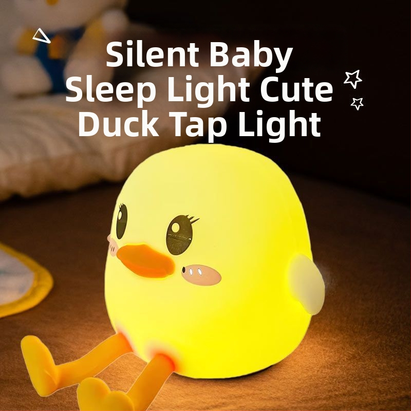 Doudou Duck Tap Lamp — Silikónová nočná lampa so senzorom pohybu, 7 farieb + teplé svetlo, lampa pri posteli pre deti