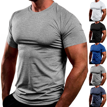 Ανδρικό κοντομάνικο T‑shirt σε μονόχρωμο σχέδιο, λαιμός στρογγυλός, καλοκαίρι, γρήγορο στέγνωμα, διαπνοή, χαλαρό αθλητικό καθημερινό.