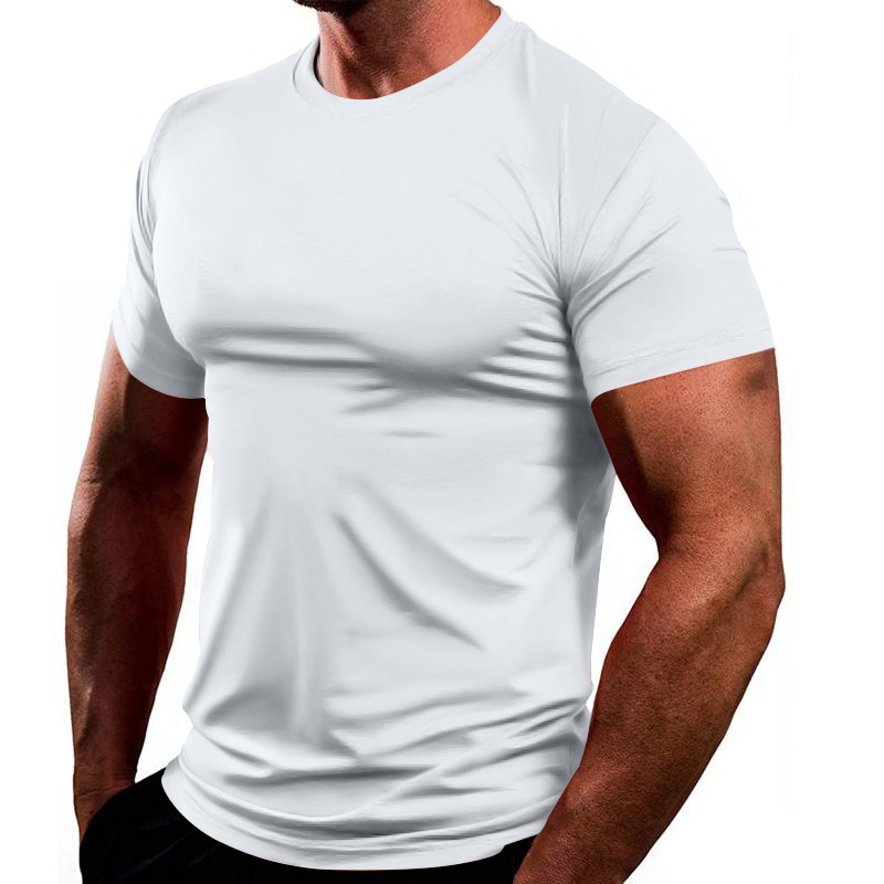 Ανδρικό κοντομάνικο T‑shirt σε μονόχρωμο σχέδιο, λαιμός στρογγυλός, καλοκαίρι, γρήγορο στέγνωμα, διαπνοή, χαλαρό αθλητικό καθημερινό.