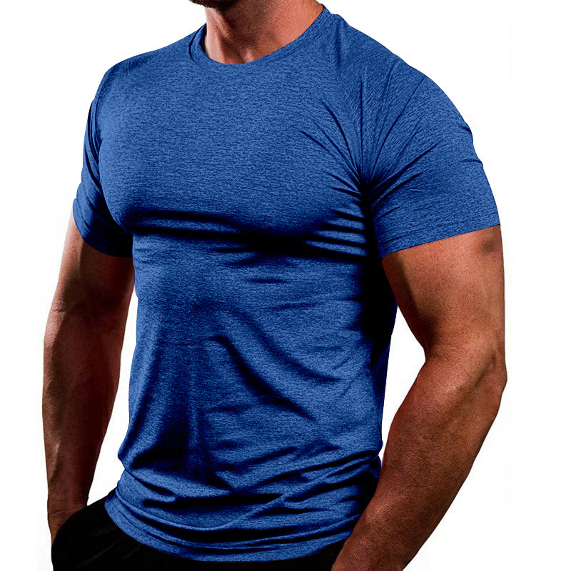 Ανδρικό κοντομάνικο T‑shirt σε μονόχρωμο σχέδιο, λαιμός στρογγυλός, καλοκαίρι, γρήγορο στέγνωμα, διαπνοή, χαλαρό αθλητικό καθημερινό.