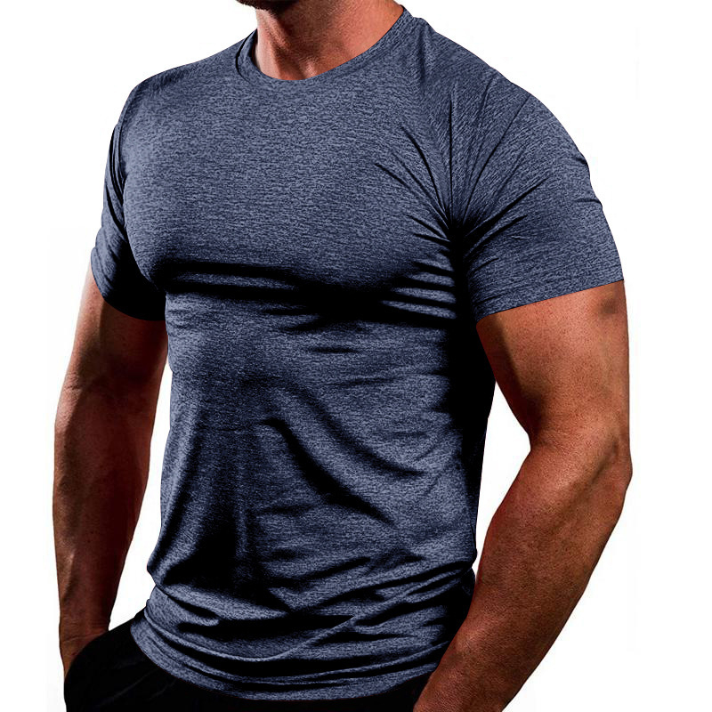 Ανδρικό κοντομάνικο T‑shirt σε μονόχρωμο σχέδιο, λαιμός στρογγυλός, καλοκαίρι, γρήγορο στέγνωμα, διαπνοή, χαλαρό αθλητικό καθημερινό.