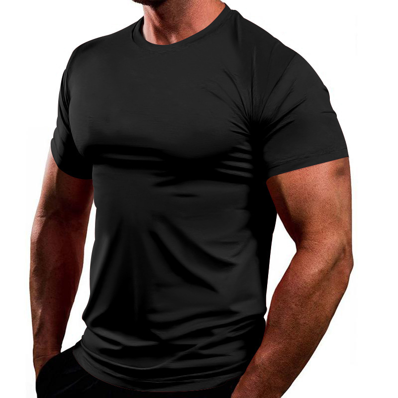 Ανδρικό κοντομάνικο T‑shirt σε μονόχρωμο σχέδιο, λαιμός στρογγυλός, καλοκαίρι, γρήγορο στέγνωμα, διαπνοή, χαλαρό αθλητικό καθημερινό.