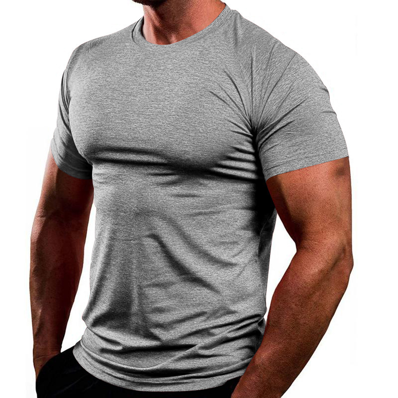 Ανδρικό κοντομάνικο T‑shirt σε μονόχρωμο σχέδιο, λαιμός στρογγυλός, καλοκαίρι, γρήγορο στέγνωμα, διαπνοή, χαλαρό αθλητικό καθημερινό.
