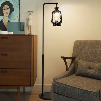 LED φωτιστικό δαπέδου, μινιμαλιστικό ρετρό Νορδικού στυλ, για σαλόνι και υπνοδωμάτιο, γυάλινο σκιάδιο, μεταλλικό σώμα, 1 φως