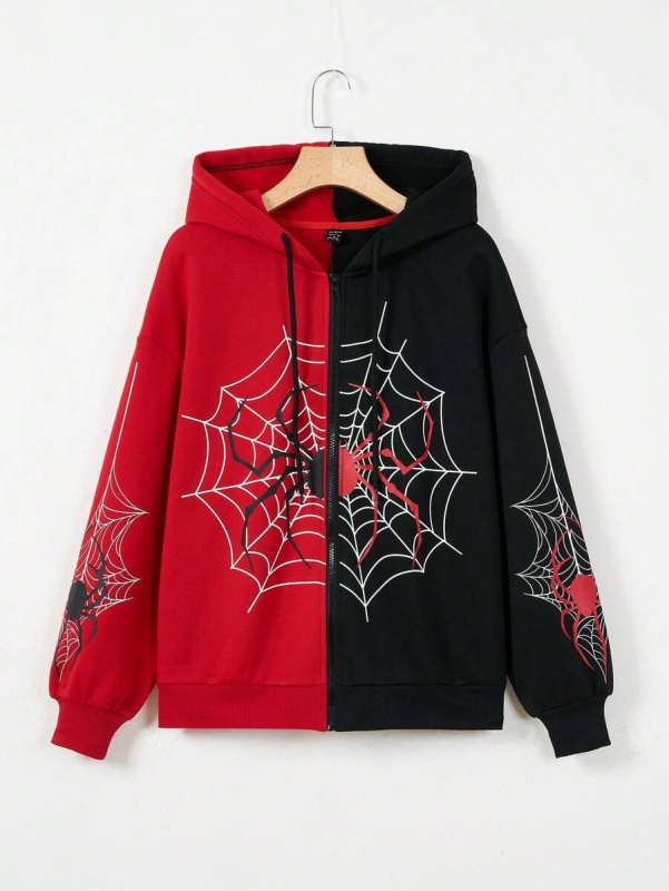 Ανδρικό cardigan με κουκούλα και φερμουάρ, 3D εκτύπωση ιστού αράχνης, ελεύθερη γραμμή, άνοιξη–φθινόπωρο–χειμώνας, ευρωπαϊκός–αμερικάνικος στυλ